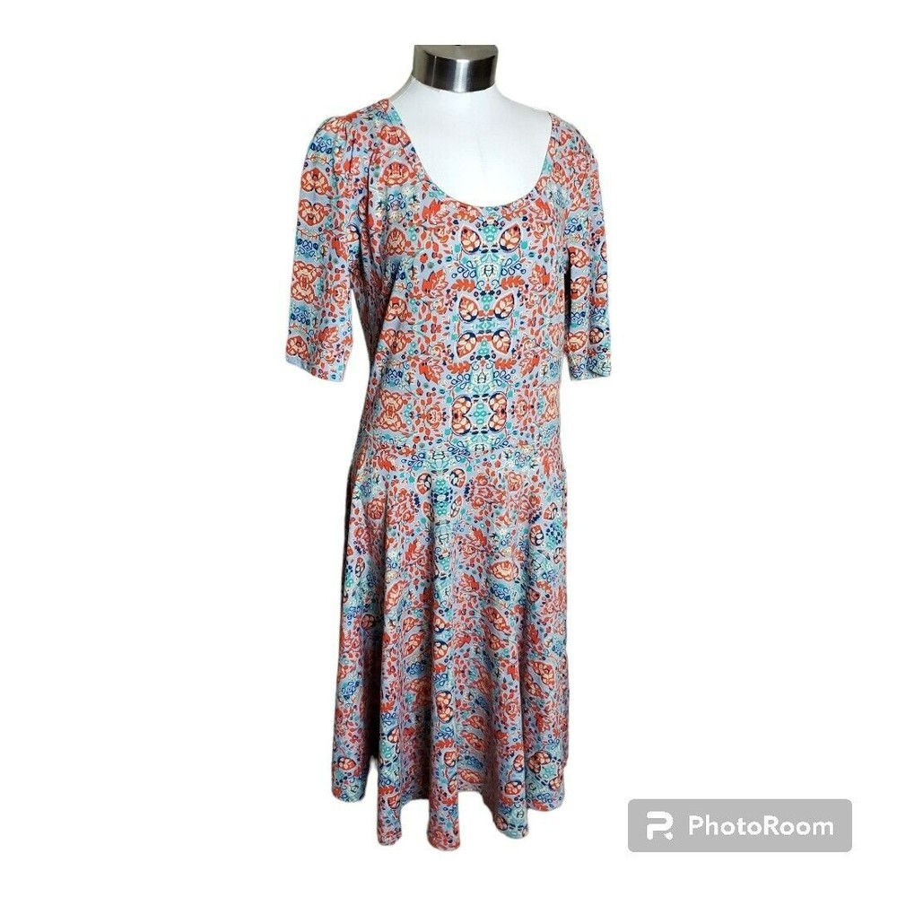 LuLaRoe Nicole Blue Orange fit flare dress Size Large NWT